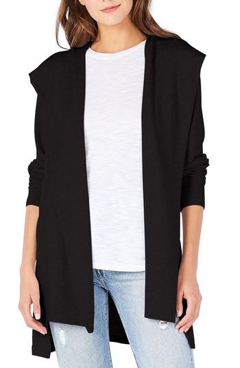 Women's Michael Stars Drape Front Hoodie - Black