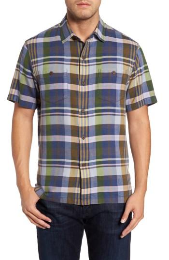 Men's Tommy Bahama Casa Plaida Standard Fit Plaid Silk Shirt, Size - Blue