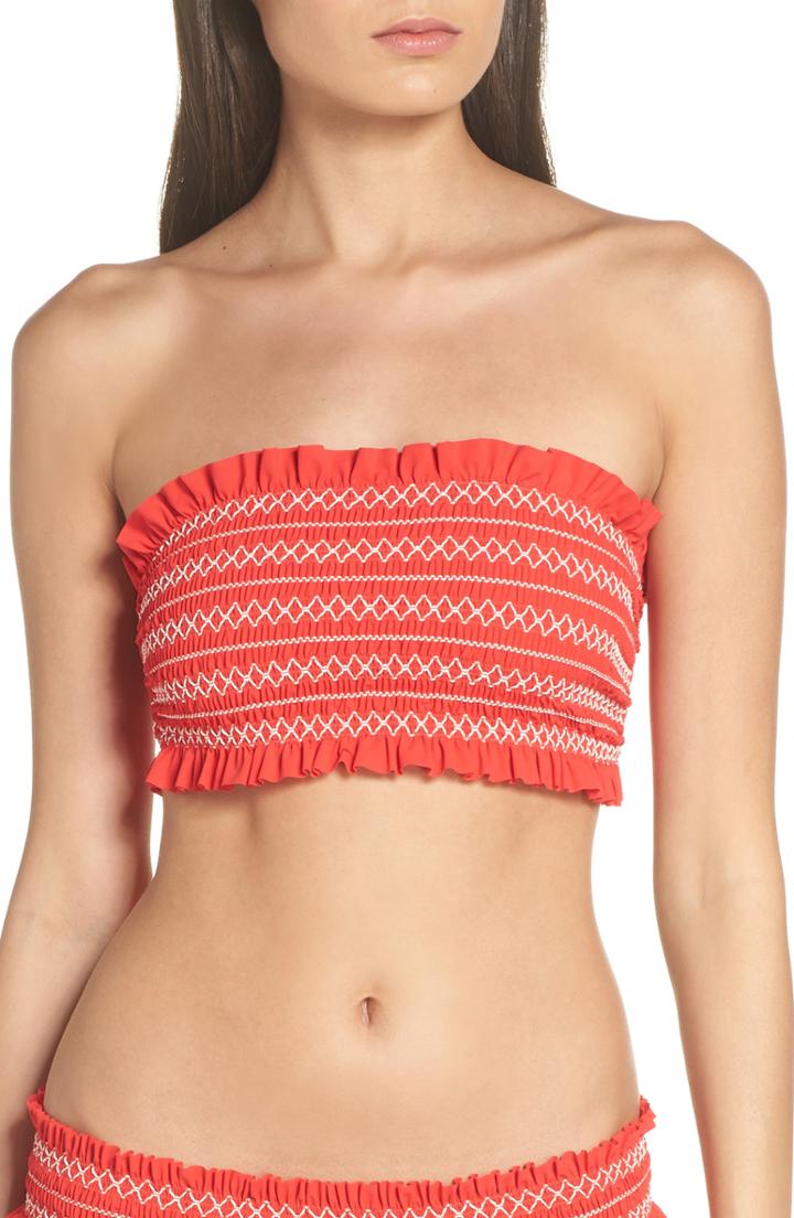 Women's Tory Burch Costa Smocked Bandeau Bikini Top - Red