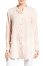 Women's Eileen Fisher Organic Linen Mandarin Collar Shirt, Size - Coral