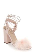 Women's Topshop Marabou Feather Lace-up Sandal .5us / 36eu - Beige