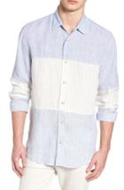 Men's French Connection Relaxed Fit Stripe Linen & Cotton Sport Shirt - Blue