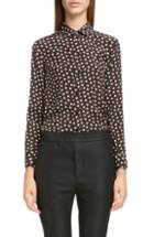 Women's Saint Laurent Heart Print Tie Neck Silk Blouse Us / 38 Fr - Black