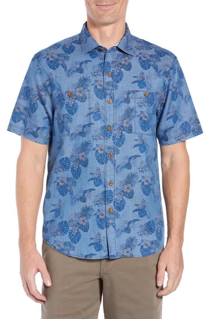 Men's Tommy Bahama Fade-a-lei Floral Print Short Sleeve Sport Shirt - Blue