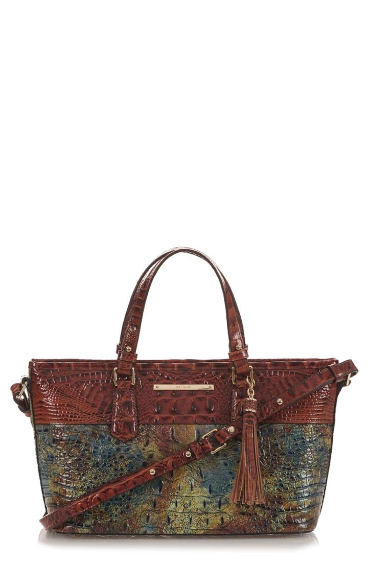 Brahmin Mini Asher Croc Embossed Leather Satchel - Brown