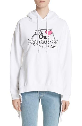 Women's Vetements Hometown Asymmetric Hem Hoodie - White
