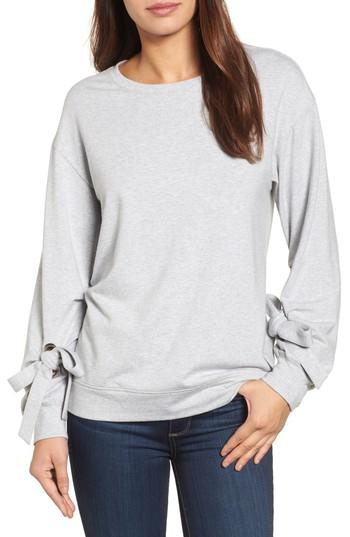 Women's Halogen Grommet Tie Sleeve Sweatshirt - Grey