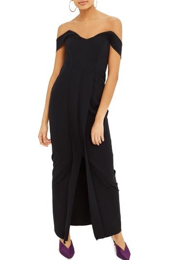 Women's Topshop Off The Shoulder Crepe Dress Us (fits Like 00) - Blue