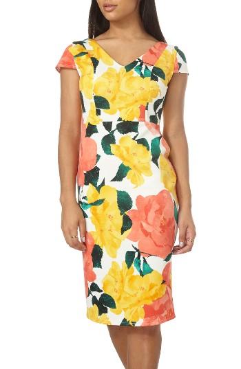 Women's Dorothy Perkins Floral Print Scuba Pencil Dress Us / 10 Uk - Coral