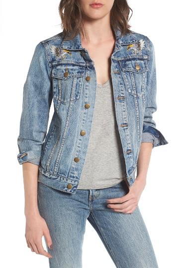 Women's Pam & Gela Patch Denim Jacket, Size - Blue