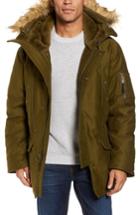 Men's Schott Nyc Bedford Corduroy Goose Down Jacket With Faux Fur Trim, Size - Green