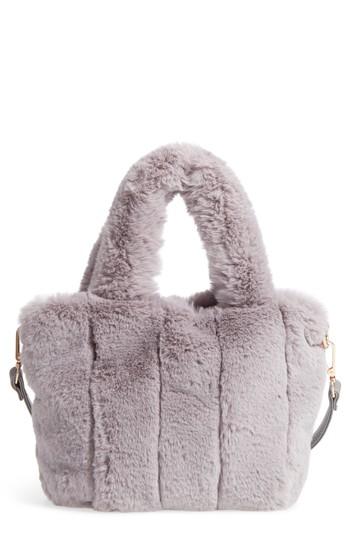 Street Level Faux Fur Tote - Grey