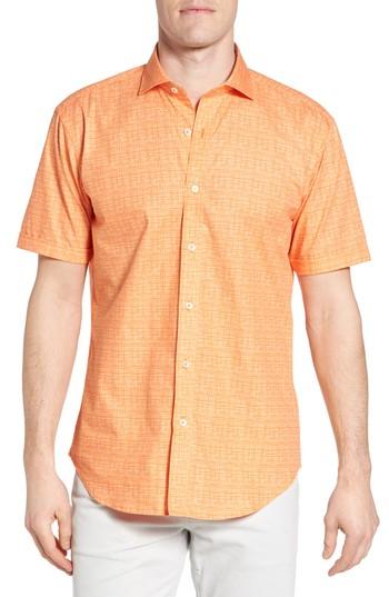 Men's Bugatchi Freehand Shaped Fit Sport Shirt, Size - Orange