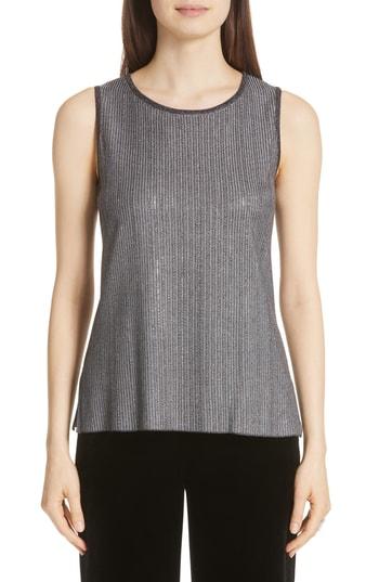 Women's St. John Collection Metallic Plaited Knit Sleeveless Top, Size - Grey