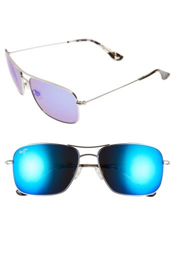 Women's Maui Jim Wiki Wiki 59mm Polarizedplus2 Aviator Sunglasses - Silver/ Blue Hawaii