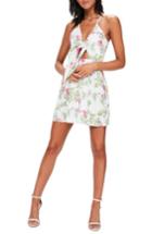 Women's Missguided Floral Print Tie-front A-line Dress Us / 6 Uk - White