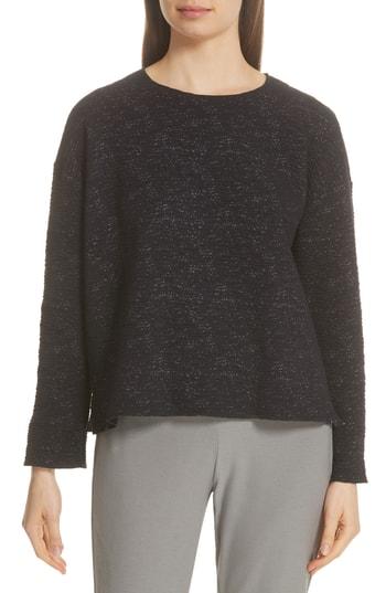 Women's Eileen Fisher Boxy Organic Cotton Blend Top, Size - Black