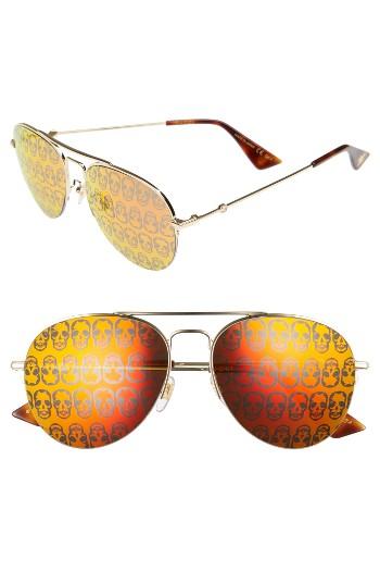Women's Gucci 56mm Aviator Sunglasses - Ruthenium/ Silver