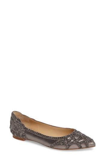 Women's Badgley Mischka Gigi Crystal Pointy Toe Flat .5 M - Metallic