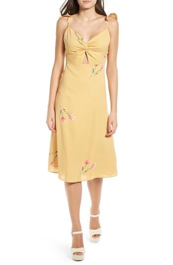 Women's 4si3nna Twist Front Cutout Midi Dress - Yellow