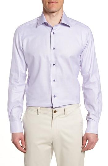 Men's David Donahue Trim Fit Check Dress Shirt .5 36/37 - Purple