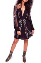 Women's Free People Bonjour Embroidered Illusion Lace Minidress - Black