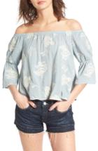 Women's Lush Floral Embroidered Off The Shoulder Top - Green