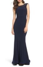 Women's Xscape Beaded Ruffle Back Jersey Trumpet Gown - Blue