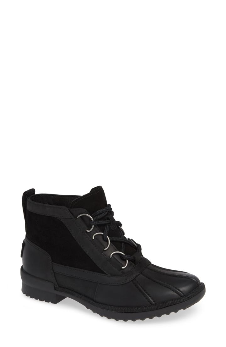 Women's Ugg Heather Waterproof Lace-up Bootie .5 M - Black