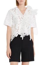Women's Msgm Bow Embellished Lace Top Us / 38 It - White