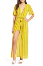 Women's Socialite Stripe Wrap Jumpsuit - Yellow