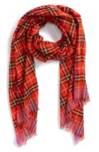 Women's Burberry Border Vintage Check Wool & Silk Scarf, Size - Red