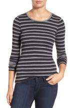 Petite Women's Caslon Long Sleeve Scoop Neck Cotton Tee, Size P - Grey