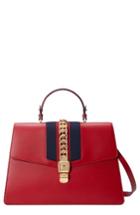 Gucci Maxi Sylvie Top Handle Leather Shoulder Bag - Red