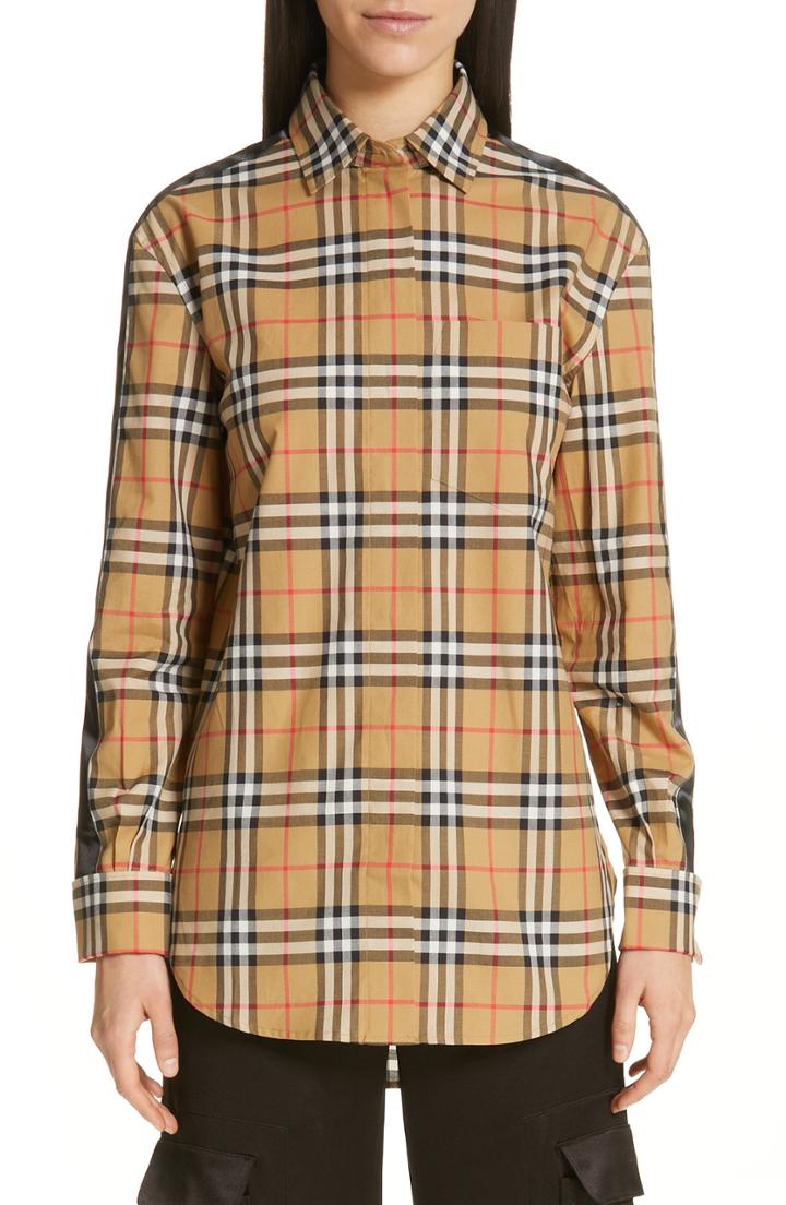 Women's Burberry Saoirse Vintage Check Cotton Shirt - Yellow