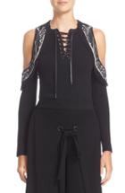 Women's Yigal Azrouel Lace Trim Cold Shoulder Top