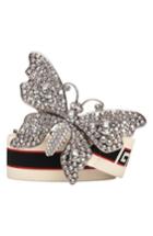 Women's Gucci Crystal Embellished Butterfly Web Belt - Beige Multi