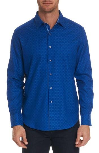 Men's Robert Graham Diamante Classic Fit Print Sport Shirt, Size - Blue