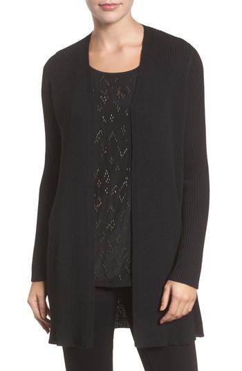 Petite Women's Eileen Fisher Long Wool Cardigan, Size P - Black