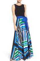 Women's Eliza J Scarf Print Jersey & Crepe De Chine Maxi Dress - Blue