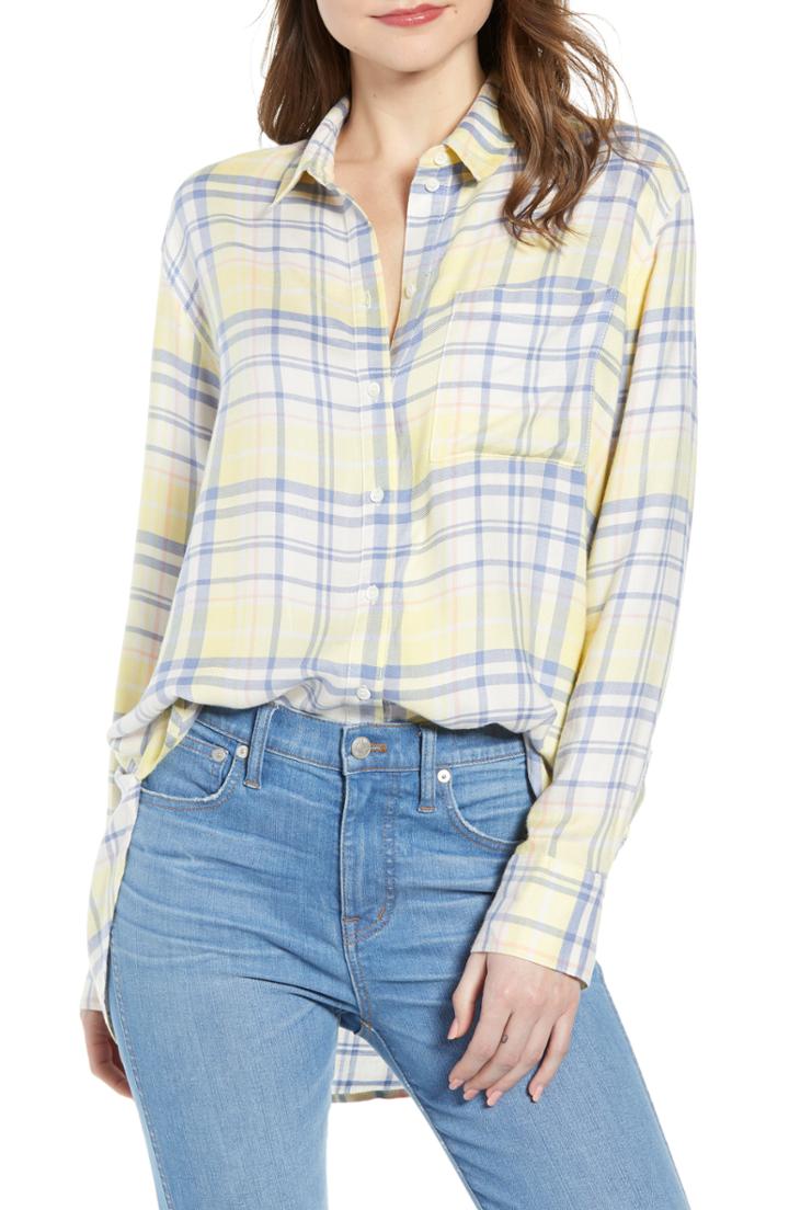 Women's Treasure & Bond Plaid Boyfriend Shirt - Yellow