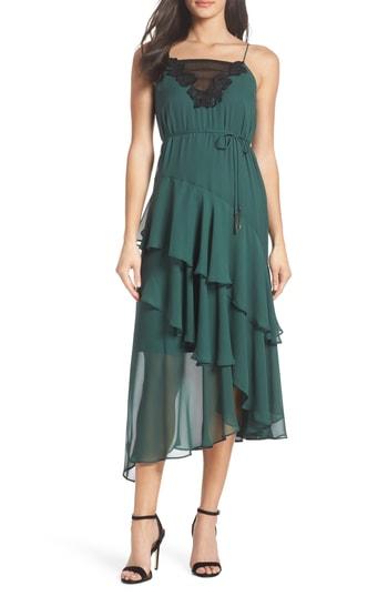 Women's Cooper St Lucille Lace Trim Chiffon Midi Dress - Green