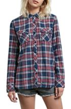 Women's Volcom Street Dreaming Plaid Cotton Shirt - Blue