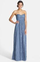 Women's Amsale Pleated Lace Sweetheart Strapless Gown