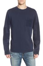 Men's French Connection Patchwork Long Sleeve T-shirt - Blue