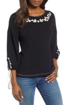 Women's Caslon Embroidered Blouson Sleeve Top - Black