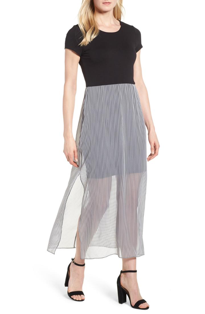Women's Vince Camuto Stripe Chiffon Overlay Maxi Dress - Black