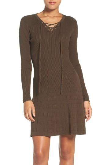 Women's Fraiche By J Lace-up Ribbed A-line Dress - Green