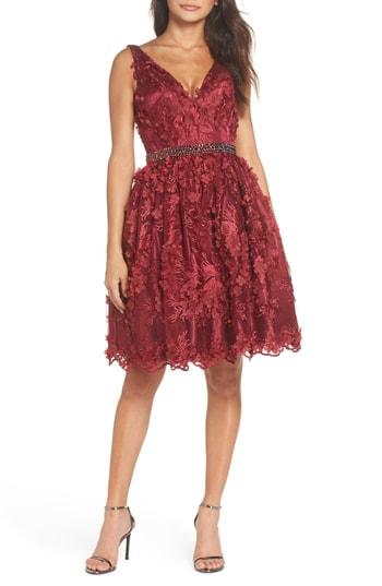 Women's Mac Duggal Floral Applique Fit & Flare Dress - Burgundy
