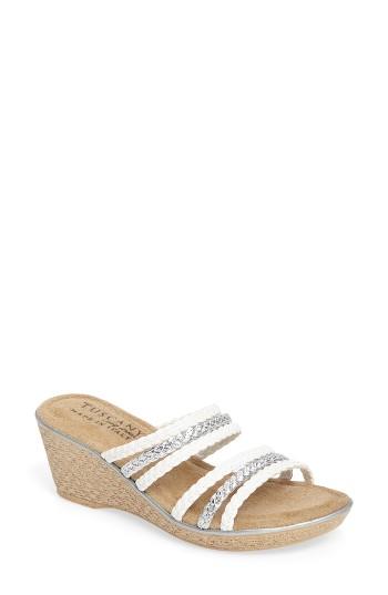 Women's Tuscany By Easy Street Pilato Strappy Wedge Sandal N - White